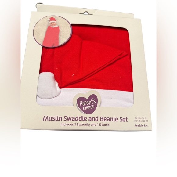 PARENTS CHOICE SANTA MUSLIN MUSLIN SWADDLE AND BEANIE SET - Picture 1 of 7